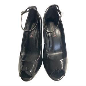 ‎STEVEN, by SteveMadden,Peep toe wedges, blk,Sz 7.5